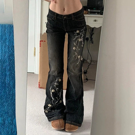 Women Retro Y2k Baggy Denim Pants High Street Basic Trousers