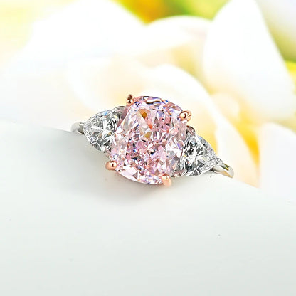 Luxury pink diamond Radian ice cut 925 silver ring set with high carbon diamond temperament versatile ice cut