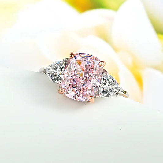 Luxury pink diamond Radian ice cut 925 silver ring set with high carbon diamond temperament versatile ice cut