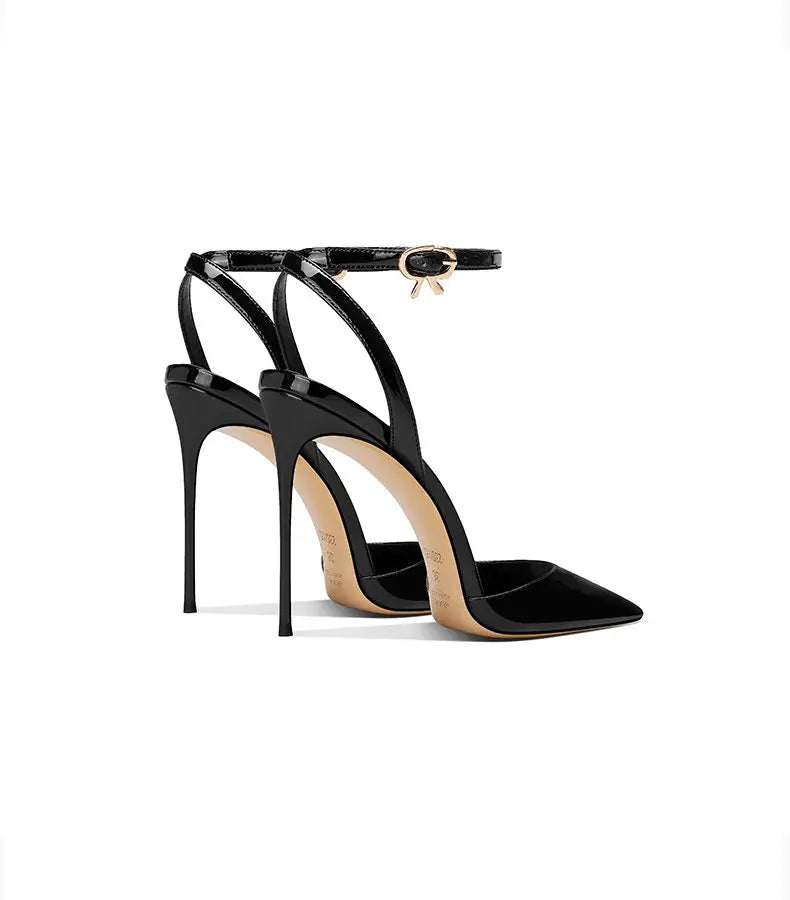 Black patent leather high-end, versatile and comfortable high heels, 2026 autumn new style pointed thin heel sandals for women