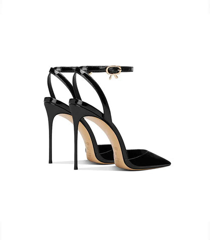 Black patent leather high-end, versatile and comfortable high heels, 2026 autumn new style pointed thin heel sandals for women