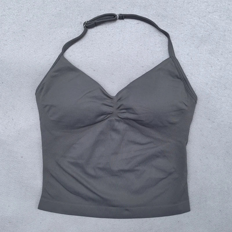 New Seamless Yoga Set Women 2Pcs Padded Halter Tank Top Scrunch Butt Lifting Gym Shorts Set Summer Sportswear Workout Clothes