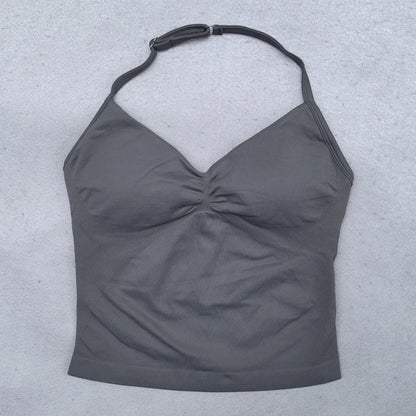 New Seamless Yoga Set Women 2Pcs Padded Halter Tank Top Scrunch Butt Lifting Gym Shorts Set Summer Sportswear Workout Clothes