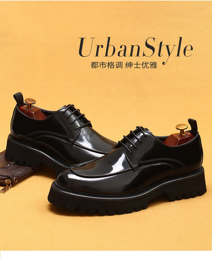 Men Oxford Brogue Genuine Leather Shoes Black Brown Classic Style Platform Lace Up Formal Shoes Wedding Office Dress Shoes Men