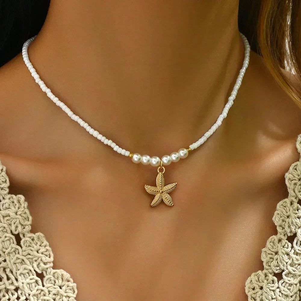 Fashionable  Natural Seashell Beaded Necklace Shell Pendant Ocean Inspired Jewelry Choker Suitable For Women Holiday Party Daily
