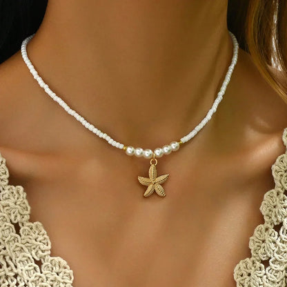 Fashionable  Natural Seashell Beaded Necklace Shell Pendant Ocean Inspired Jewelry Choker Suitable For Women Holiday Party Daily