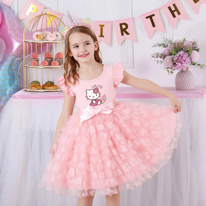 Girls Summer Dress Cartoon Bow Tutu Dress 3D Butterfly Cute Cotton Party Casual Dress for Baby 2-6 Years