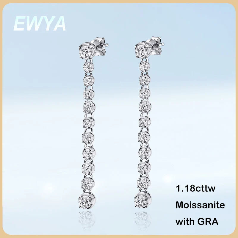 Luxury Designer Real D Color 1.18cttw Full Moissanite Drop Earring for Women 925 Silver Diamond Long Tassel Dangle Earrings