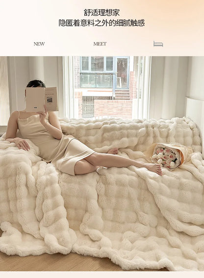 2025 new solid color imitation rabbit plush milk plush thickened thermal leisure home blanket office nap blanket, no pillowcase.