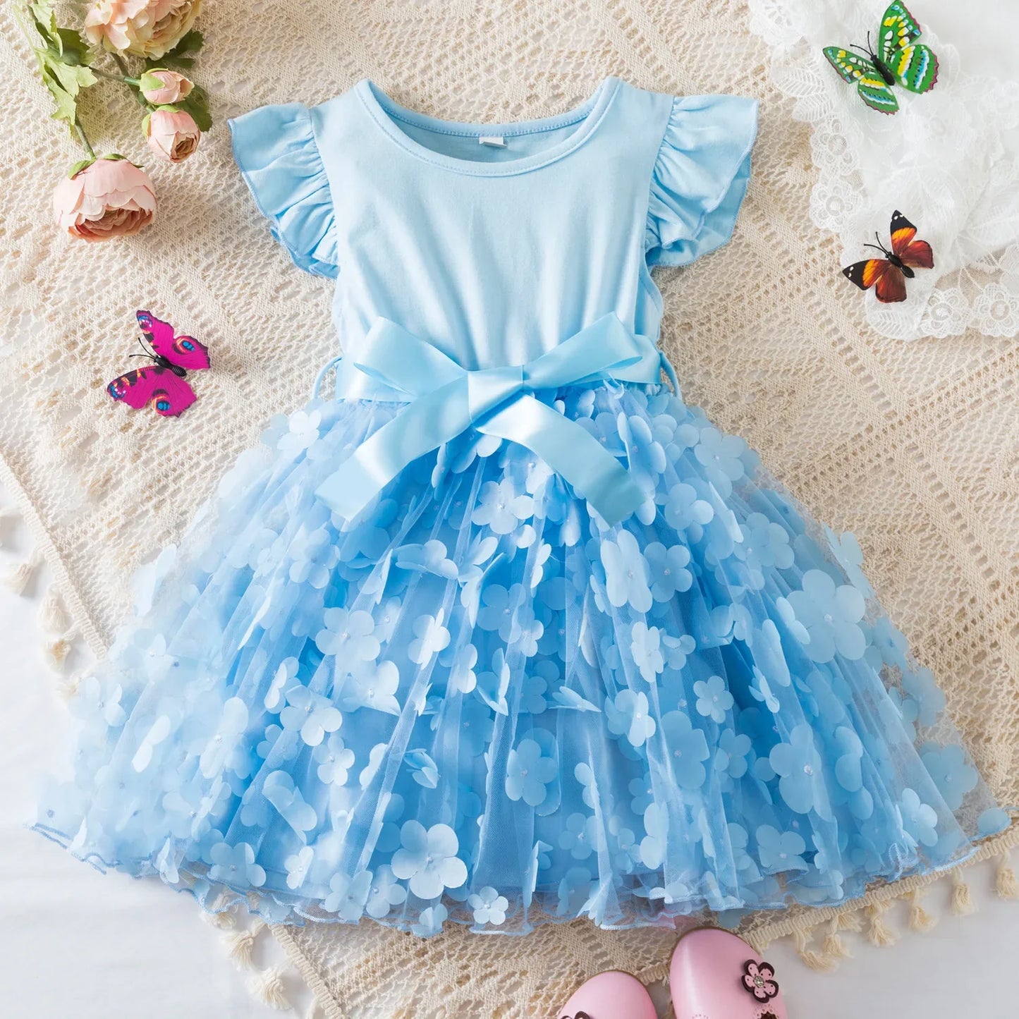 Summer Dress for Girls 2-6Y Bow Tutu Butterfly Kid's Princess Dress Elegant Wedding Party Dress
