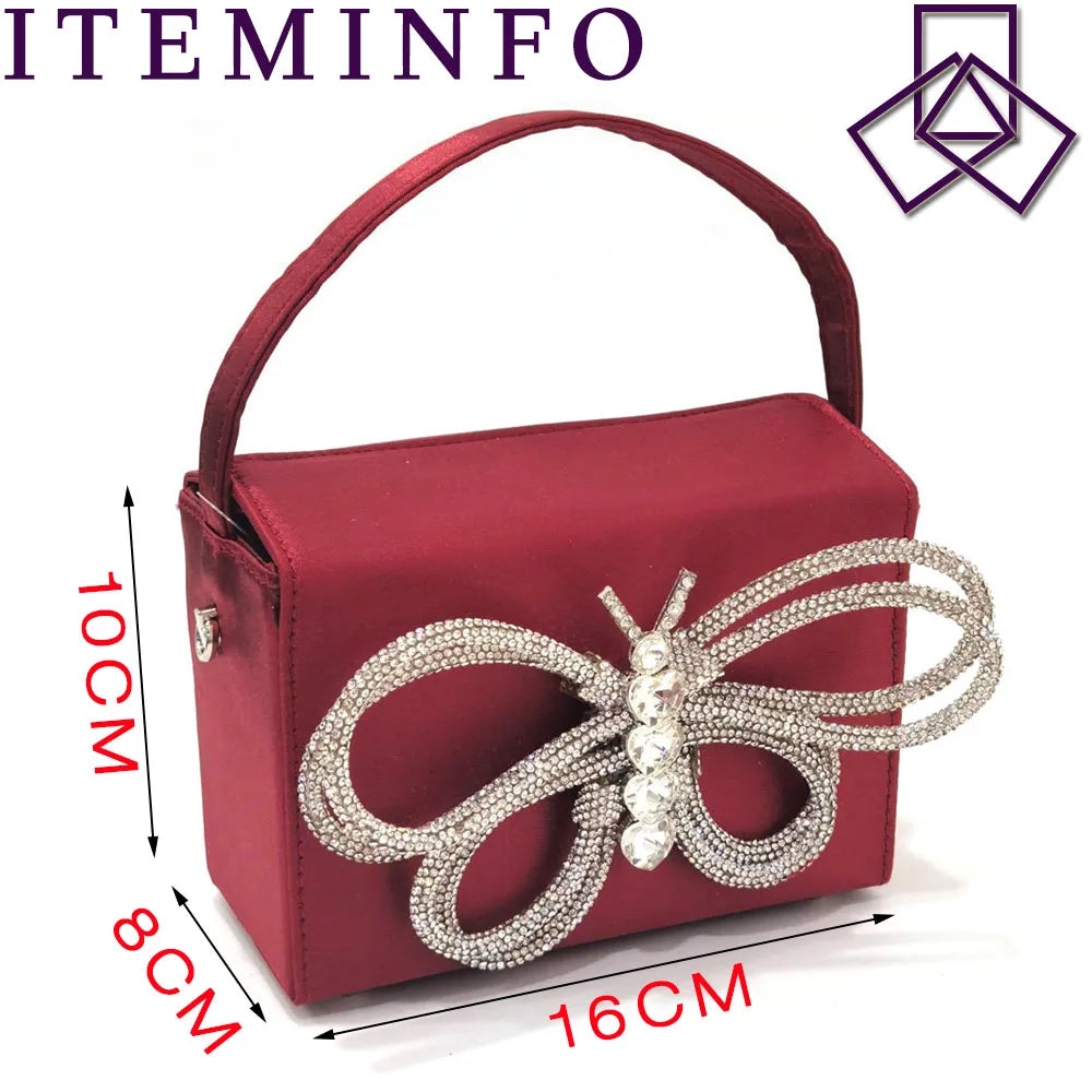 Ladies Pointed-Toe Party High Heels Magenta Colour Bow Rhinestone Stereo Bag Evening  African Wedding Shoe And Bag Set