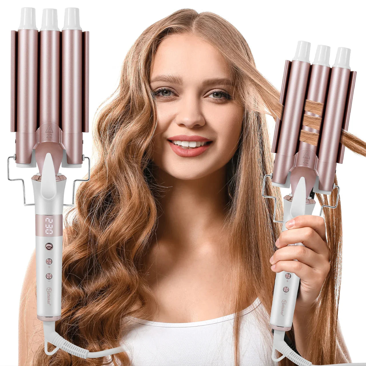Hatteker Professional Hair Curling Iron Ceramic Triple Barrel Waver Electric Hair Styling Tool for Versatile Curls And Waves EU