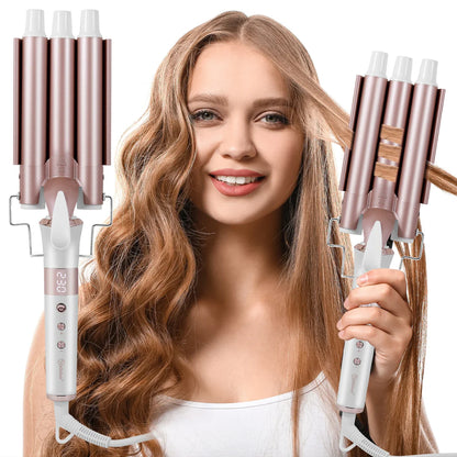 Hatteker Professional Hair Curling Iron Ceramic Triple Barrel Waver Electric Hair Styling Tool for Versatile Curls And Waves EU