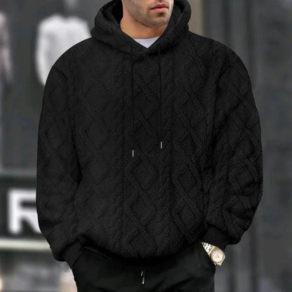 Autumn and winter leisure men's high street jacquard double-sided velvet hooded sports trend pullover sweater jacket
