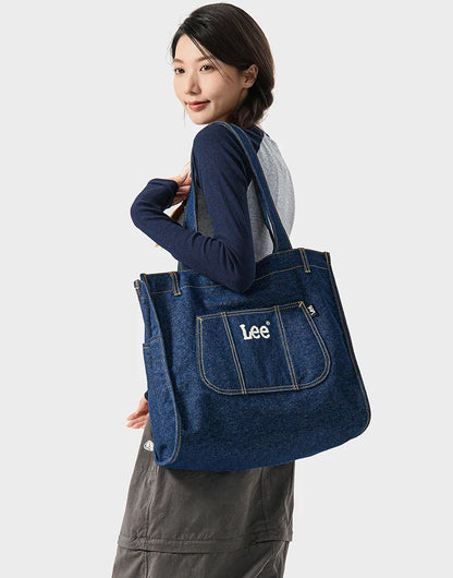 Multiple Pockets Large Capacity Denim Tote Bag Women Trend Commuting Work Shopping Ladies Jeans Handbag Utility Traveling