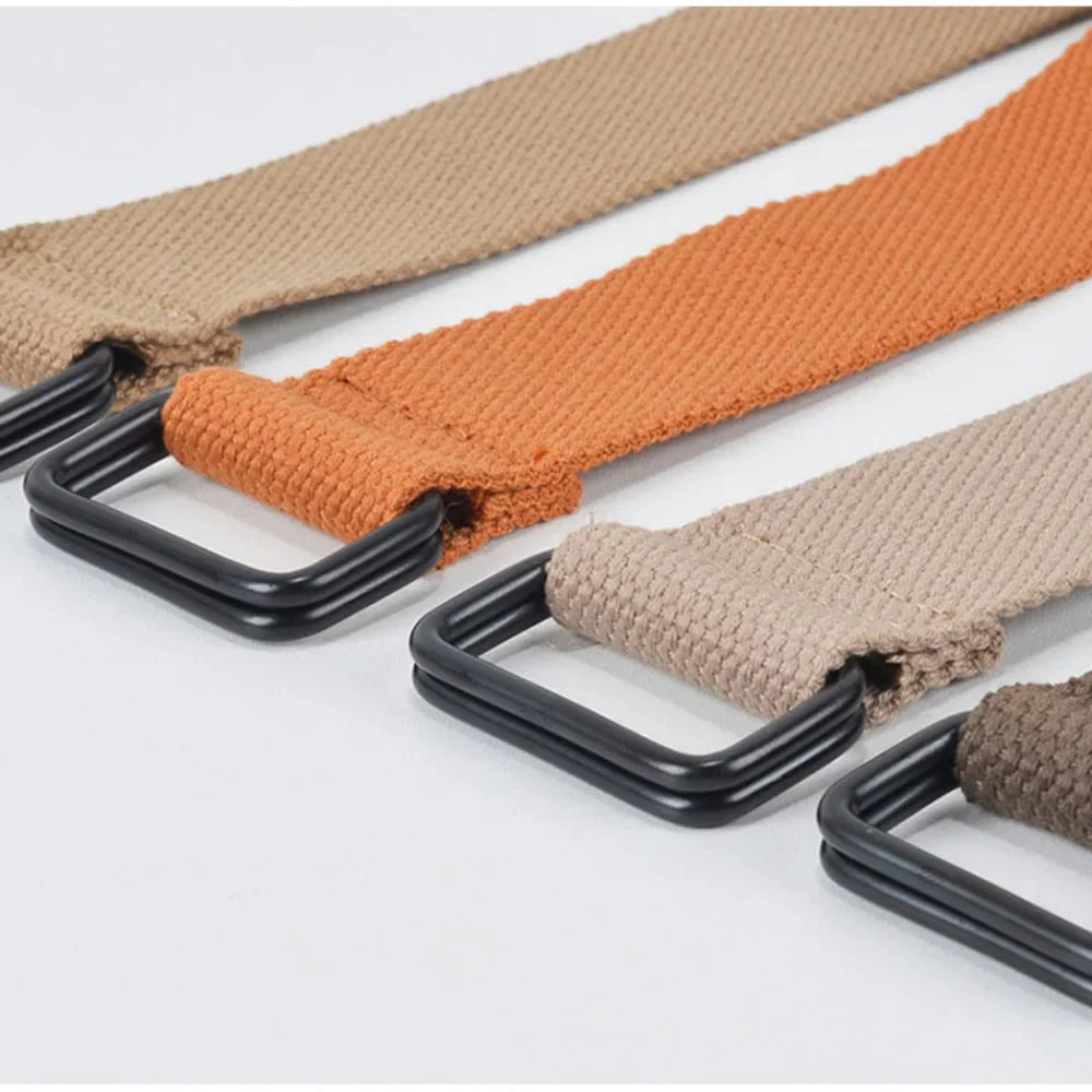 Fashion Free Punch Canvas Belt Cotton Canvas Cloth Fabric Buckle Belt Double Ring Buckle Best Canvas Belts Men's
