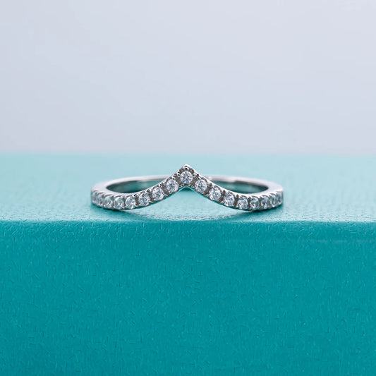D Color Moissanite Diamond 18K White Gold Plated V Row Ring Classic Style Engagement Wedding Rings