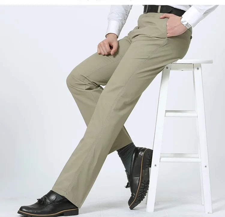 100% Cotton Men's Casual Pants Summer Autumn Fashion Solid Black Khaki Gentle Men Business Long Trousers Brand Smart Suit Pants