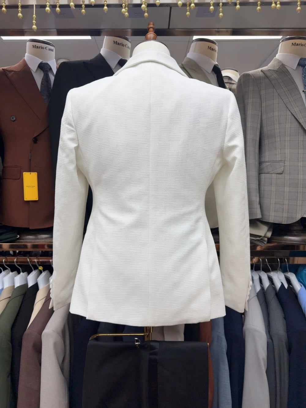 Conjunto de terno jacquard branco completo 3 peças para homens Conjuntos de noivo de casamento Terno masculino elegante com lapela xale Smoking de festa P-3XG