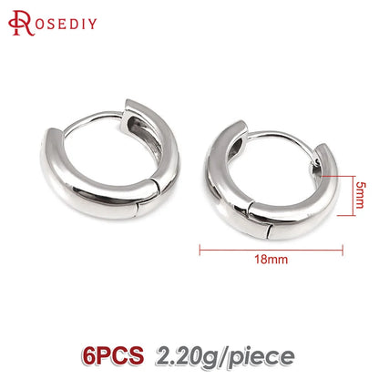 6PCS 14MM 16MM 18MM 23MM 25MM 30MM 18K Gold Color Brass Round Circle Loop Earrings Hoops Jewelry Making Supplies Accessories