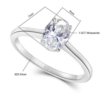 Certified Oval Moissanite Ring 1 Carat 5*7mm Brilliant Stone Solid Sterling Silver 925 Wedding Jewelry For Woman Gift