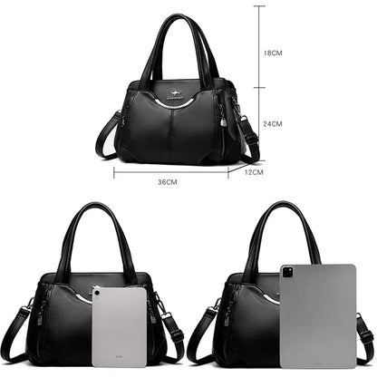 2024 New Multi Pocket Women's Handbag High Quality Soft Leather Female Shoulder Bag Luxury Designer Girl Tote Bolsas Sac A Main