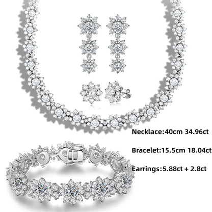 Full Moissanite Jewelry Set 925 Sterling Silver Sunflower Necklace Bracelet Earring Sets For Women Fine Jewelry GRA Tested