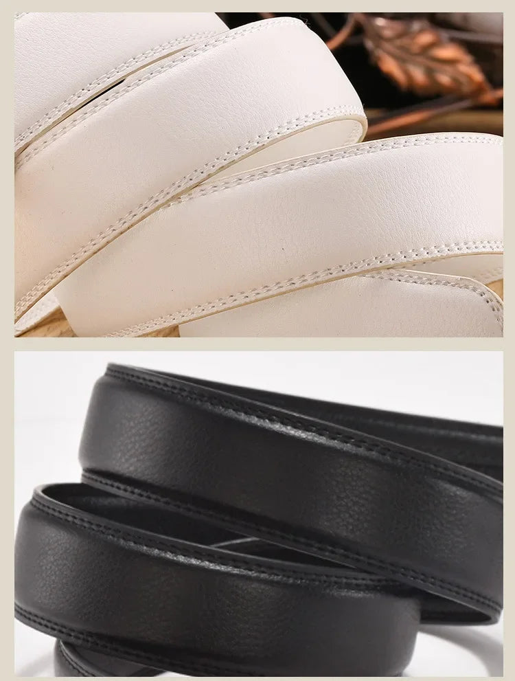 Men Women 2.4 2.8 3.0 3.5 cm Wide Belt No Buckle for Automatic Buckle High Quality PU Leather Belts Body Straps without Buckle