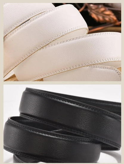 Men Women 2.4 2.8 3.0 3.5 cm Wide Belt No Buckle for Automatic Buckle High Quality PU Leather Belts Body Straps without Buckle