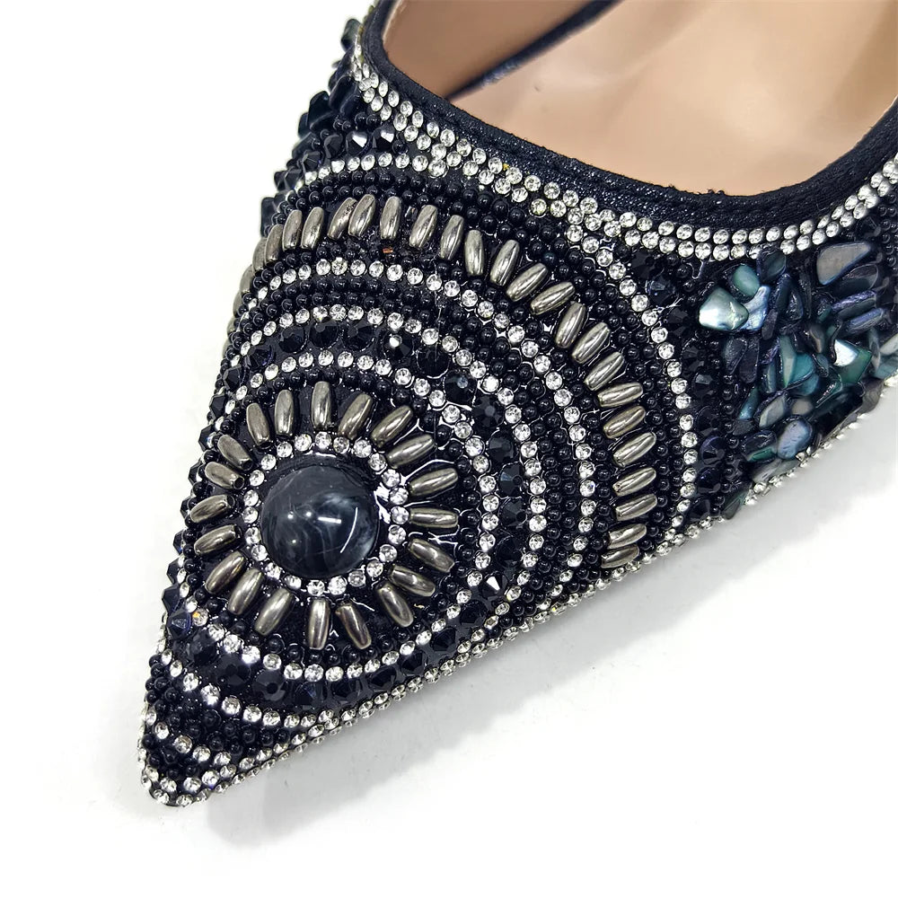 2025 Moda Mais Recente Chegada Laranja Ponta Fina Sandálias Femininas Sapatos com Bolsa Conjunto para Senhoras Festa de Casamento Salto