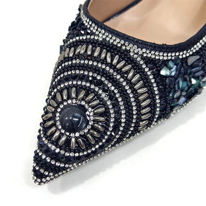 2025 Moda Mais Recente Chegada Laranja Ponta Fina Sandálias Femininas Sapatos com Bolsa Conjunto para Senhoras Festa de Casamento Salto