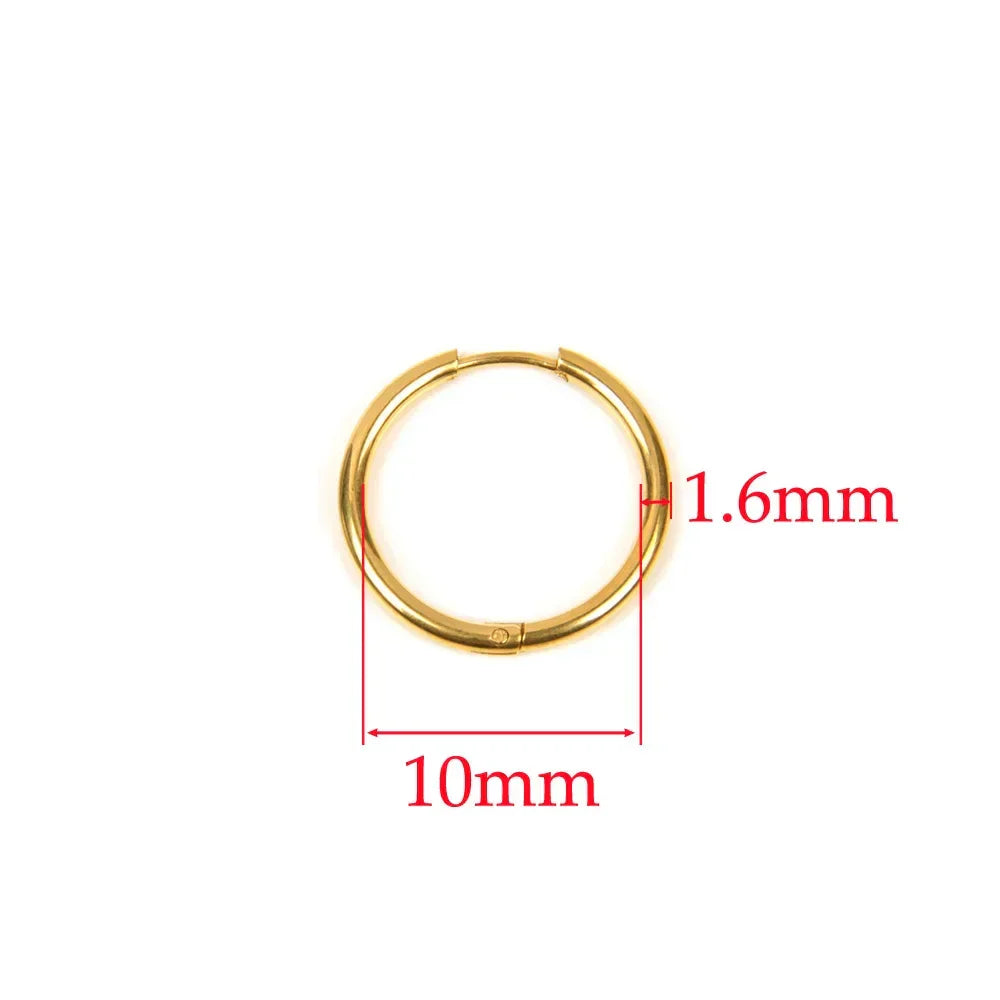 10pcs 316L Stainless Steel Hoop Earrings Women Men Punk Hiphop Circular Ear Buckle Ring Jewelry Gold Color Accessories Wholesale