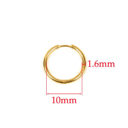 10pcs 316L Stainless Steel Hoop Earrings Women Men Punk Hiphop Circular Ear Buckle Ring Jewelry Gold Color Accessories Wholesale