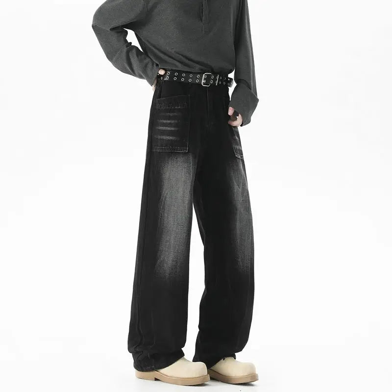 Men's Baggy Soft Casual Pants Gray Autumn Fashion Versatile Comfortable Stretch Straight  Leg Jeans Male High Street Retro Jeans