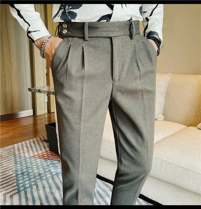 Men's Slim Fit Naples Business Casual Trousers Made of Autumn and Winter Wool, Thickened for Warmth, Classic Ankle-length Pants.