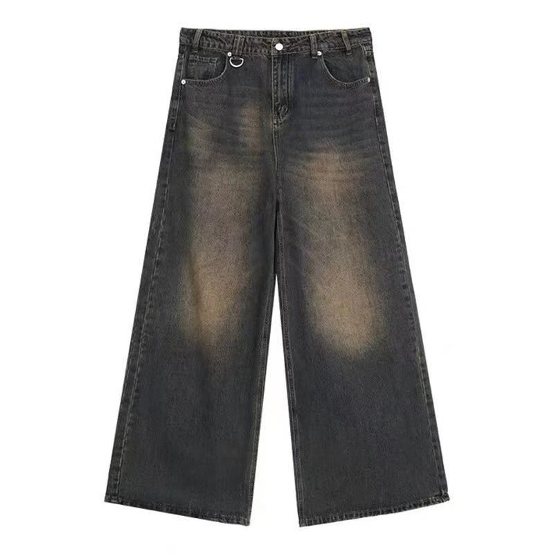New Men's Baggy Straight Leg Wide Leg Jeans Male Fashion Vintage Wash Casual Denim Pants Youth Popular Brand Streetwear Trousers