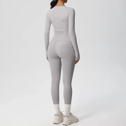 2 PCS Sportswear Yoga Set Gym Clothes Yoga Suits For Women Fitness Set Tracksuits Sports Long Sleeve Crop Top Gym Leggings