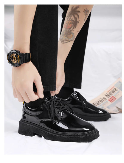 2024 Spring Autumn New Designer Men's Dress Shoes Fashion Business Formal Bright Face Patent Leather Black Derby Shoes for Men