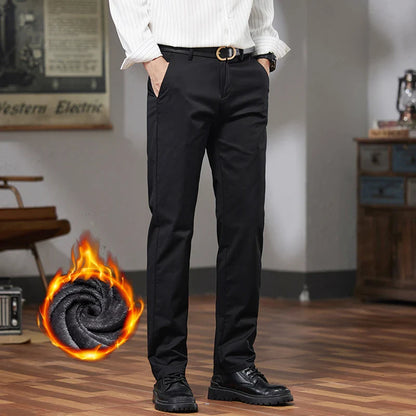 Fleece Winter Casual Pants Men Straight Stretch Soft Warm Velvet Trousers Comfortable Fashion Slim Plush Business Male Pants