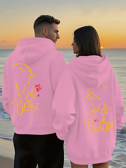 Romantic Theme Beauty and the Beast Couple Hoodies Men'S Women'S Separate Styles Pullover Casual Loose Fit Sweatshirt Hoodie Y2K