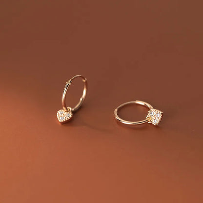 925 Sterling Silver INS Minimalism Sweet Love Heart CZ Zircon Hoop Earrings For Women Girl Small Ear Buckle Jewelry Gift