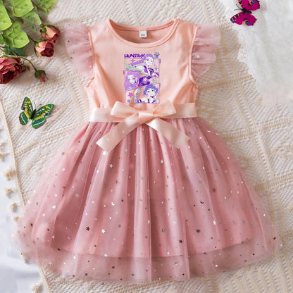 Rumi Girls Sequin Tutu Dress with Bow Flutter Sleeves Summer Princess Party Outfit for Toddler Kids 2-6 Years