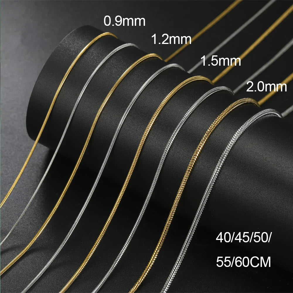 Round Snake Chain Necklace for Women Men Stainless Steel Link Chain 0.9mm 1.2mm 2mm Chains Choker Fashion Jewelry Gifts