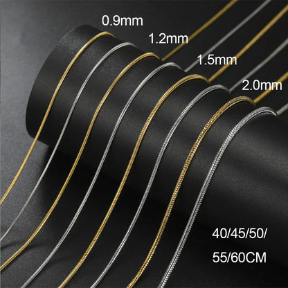 Round Snake Chain Necklace for Women Men Stainless Steel Link Chain 0.9mm 1.2mm 2mm Chains Choker Fashion Jewelry Gifts
