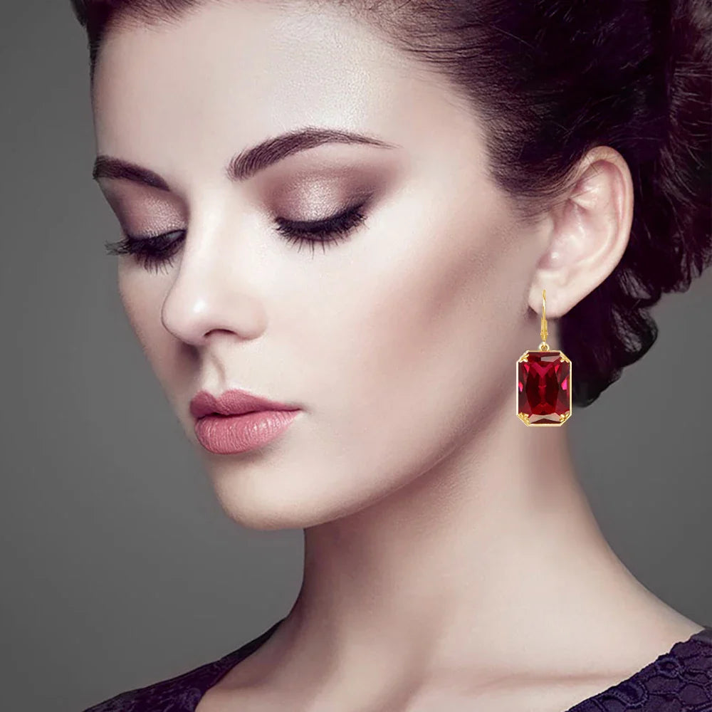 Vintage Ruby Drop Earrings 18K Gold Plated Women Luxury Hanging 925 Sterling Silver Hoop Earrings Engagement Fine Jewelry Gift