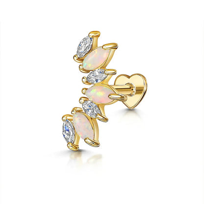 1PC 925 Sterling Silver Crown Horse Eye Zircon Heart Flat Head Cartilage Piercing Stud Earring For Women Claasic Earring