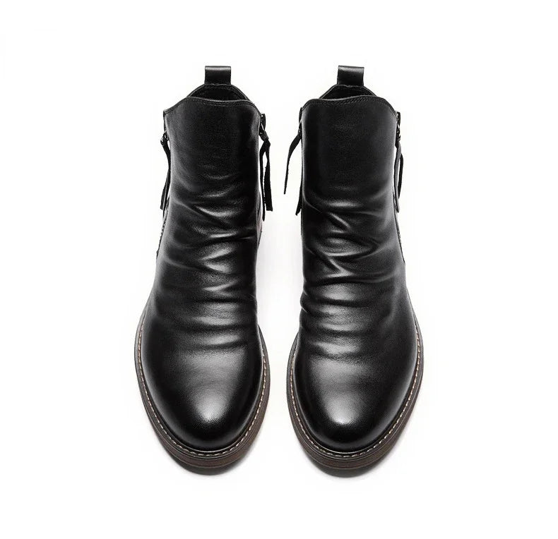 Men's Pu Boots Fashion Chelsea Men's Comfortable High Top Zipper Boots Non-slip Flat  Men's Boots Cowboy