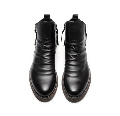 Men's Pu Boots Fashion Chelsea Men's Comfortable High Top Zipper Boots Non-slip Flat  Men's Boots Cowboy