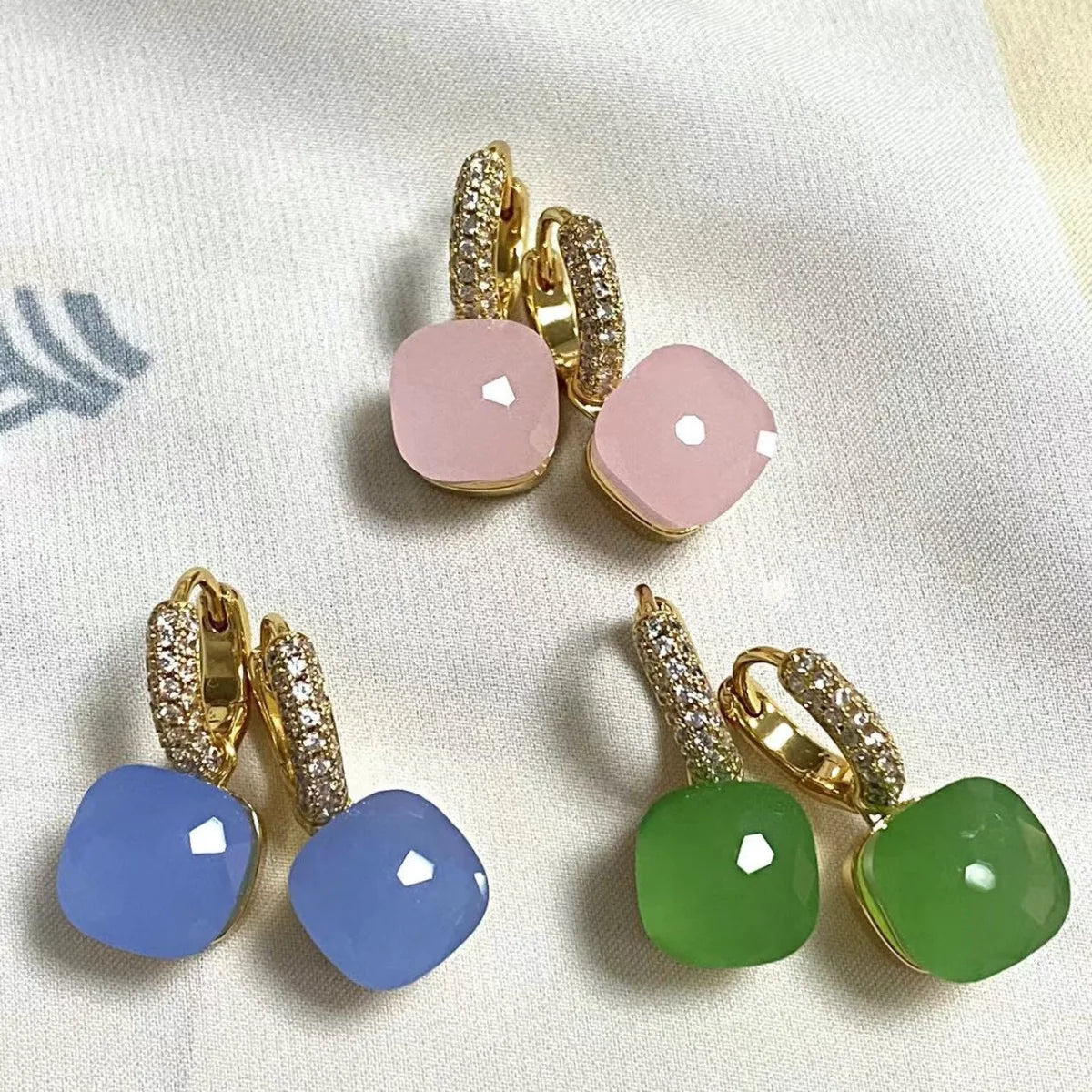 Classic Candy Color Earrings Inlay Transparent Zircon 27Colors Crystal Earrings Rose Gold Plated Fashion Jewelry For Women