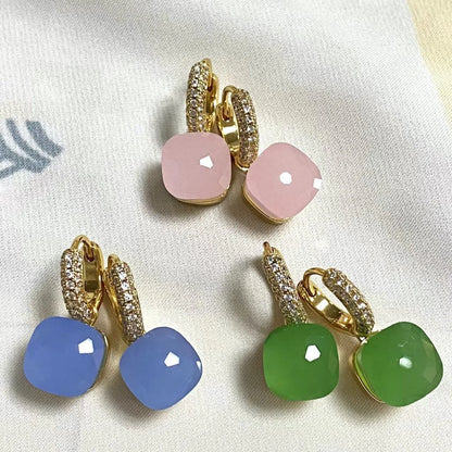 Classic Candy Color Earrings Inlay Transparent Zircon 27Colors Crystal Earrings Rose Gold Plated Fashion Jewelry For Women